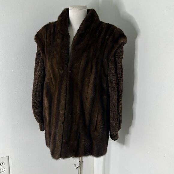 Vintage Michel Forrest NYC Mahogany Mink Fur Coat With Removable Knit Sleeves - Picture 2 of 7